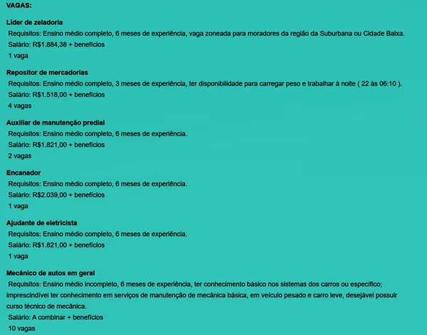 Confira vagas por Reprodução