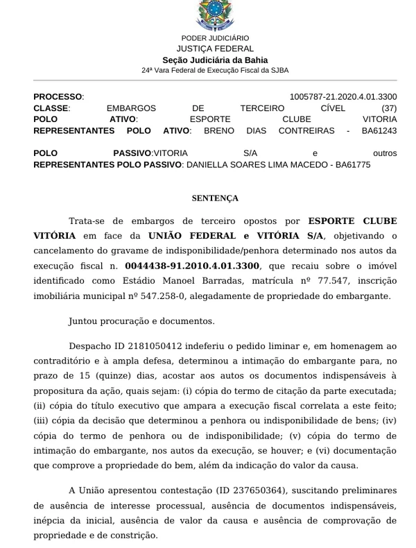 Justiça Federal mantém penhora do Barradão por Reprodução