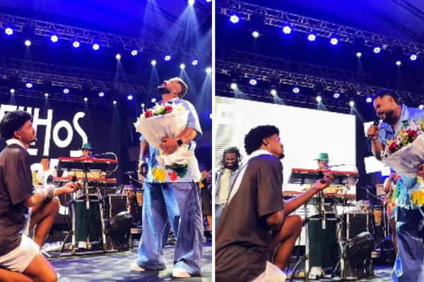 Namorado do cantor subiu ao palco e o surpreendeu com pedido de casamento