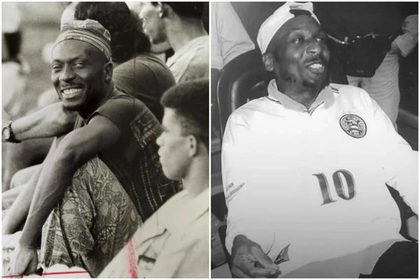 Jimmy Cliff à esquerda na Fonte Nova e à direita com camisa do Bahia