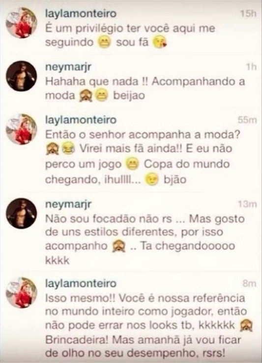 Mensagens entre Neymar e Layla