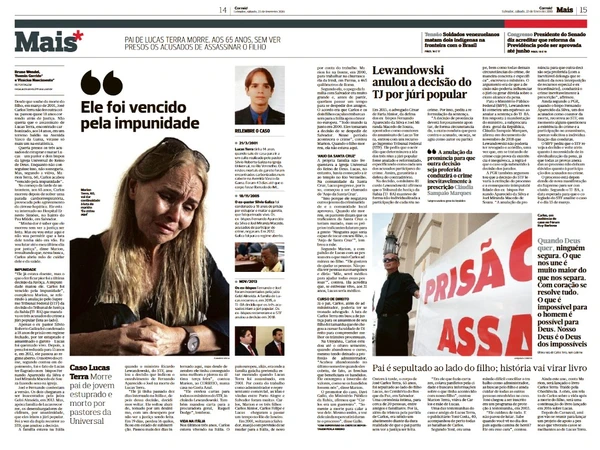 Morte do pai de Lucas e impunidade do caso foram noticiados pelo CORREIO em 2019 por Captura de tela