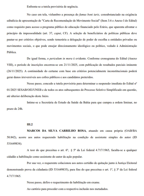 Veja a íntegra da decisão por Reprodução