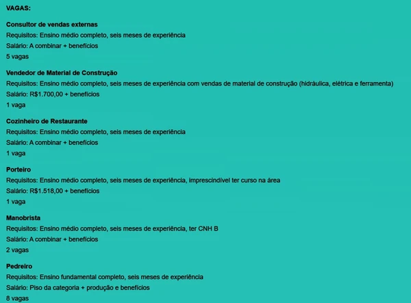 Confira vagas por Reprodução