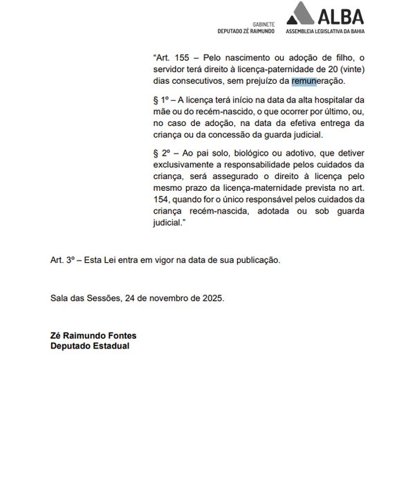 Projeto de lei amplia as licenças para servidores baianos por Reprodução