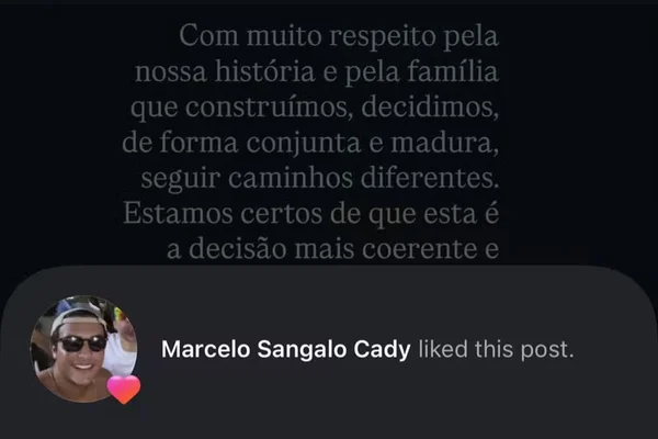 Marcelinho curtiu postagem sobre término dos pais