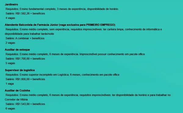 Confira vagas por Reprodução