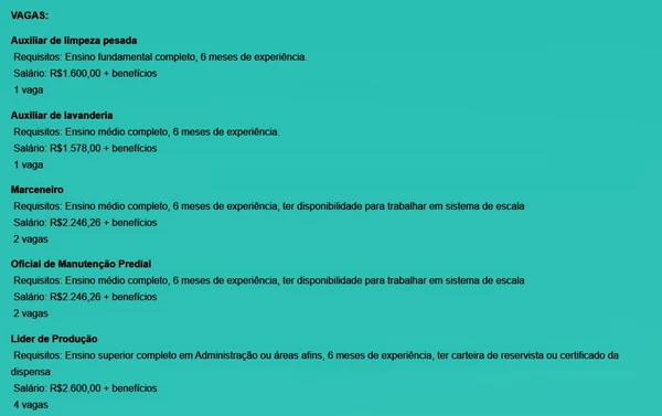 Confira vagas por Reprodução