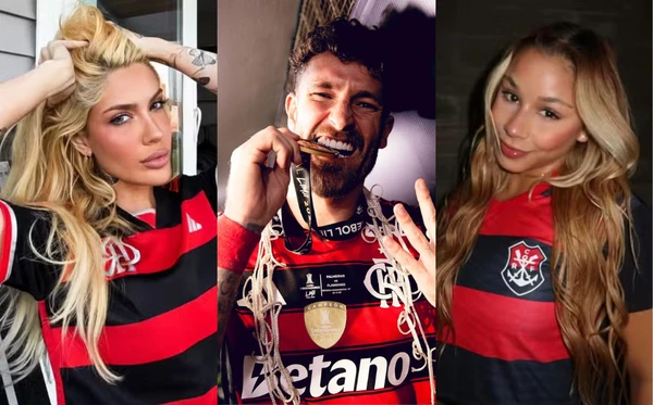 Léo Pereira entre Karoline Lima e Flávia Saraiva por Reprodução/Instagram