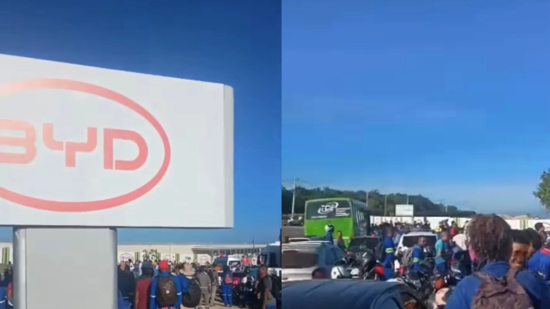 Imagem - Trabalhadores protestam em frente à fábrica da BYD em Camaçari