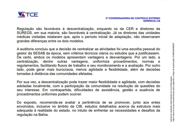 Veja trechos da auditoria do TCE-BA sobre a regulação de saúde da Bahia por Reprodução