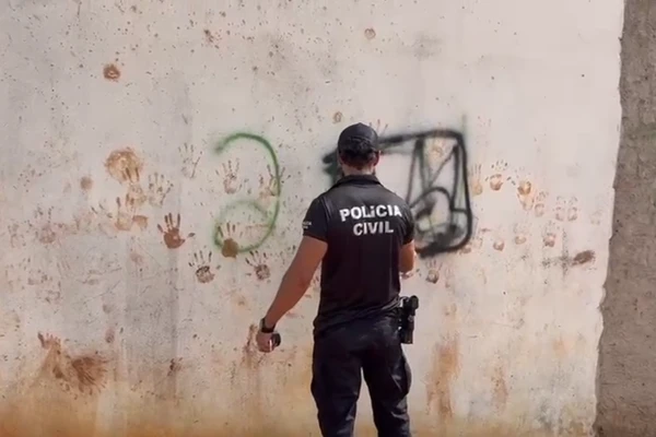 As equipes removeram símbolos de grupos criminosos que estavam pintados em muros  por Divulgação/ PCBA