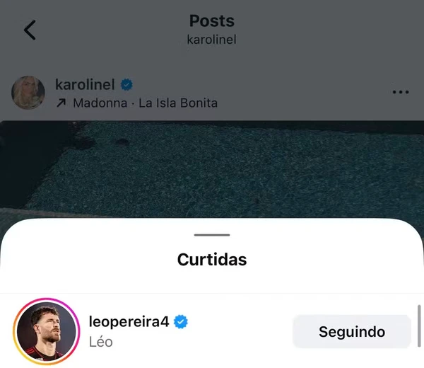 Léo Pereira curte foto da ex, Karoline Lima, de biquíni por Reprodução/Instagram