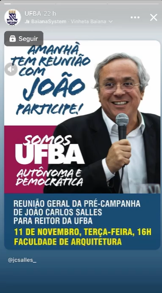 Ufba publica convite para reunião de campanha de um dos candidatos à reitoria da universidade por Reprodução