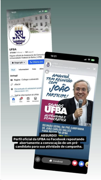 Ufba publica convite para reunião de campanha de um dos candidatos à reitoria da universidade por Reprodução