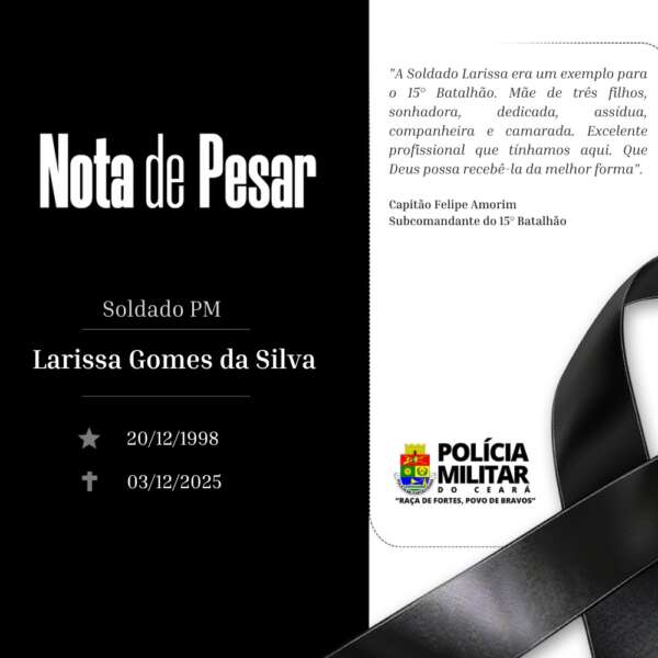 Nota de pesar pela morte de Larissa Gomes da Silva por Reprodução