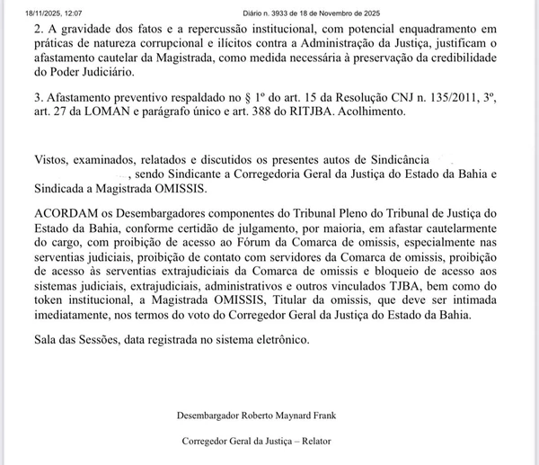 Juíza acusada de cobrar por decisões judiciais é afastada pelo TJBA  por Reprodução