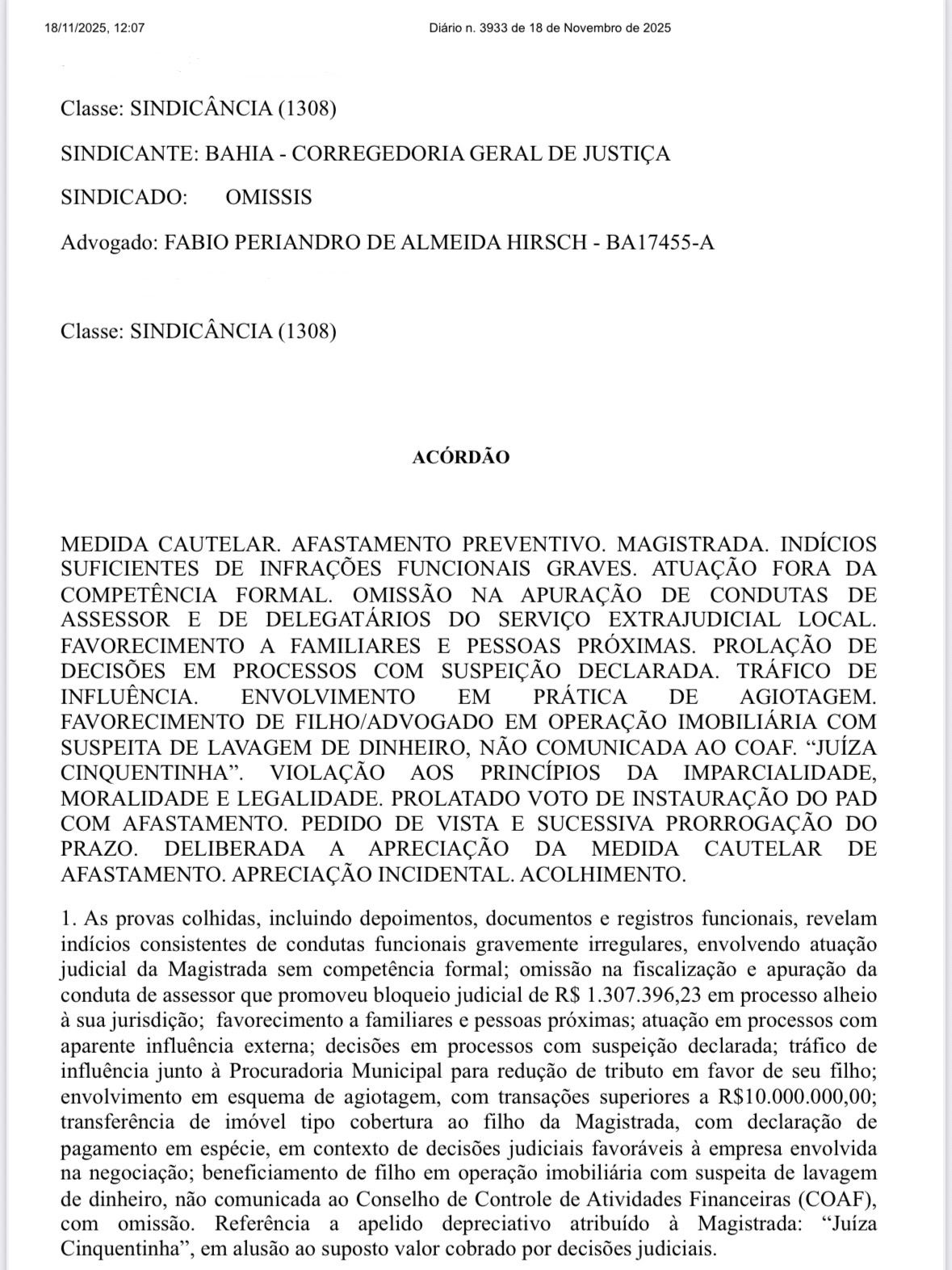 Juíza acusada de cobrar por decisões judiciais é afastada pelo TJBA por Reprodução