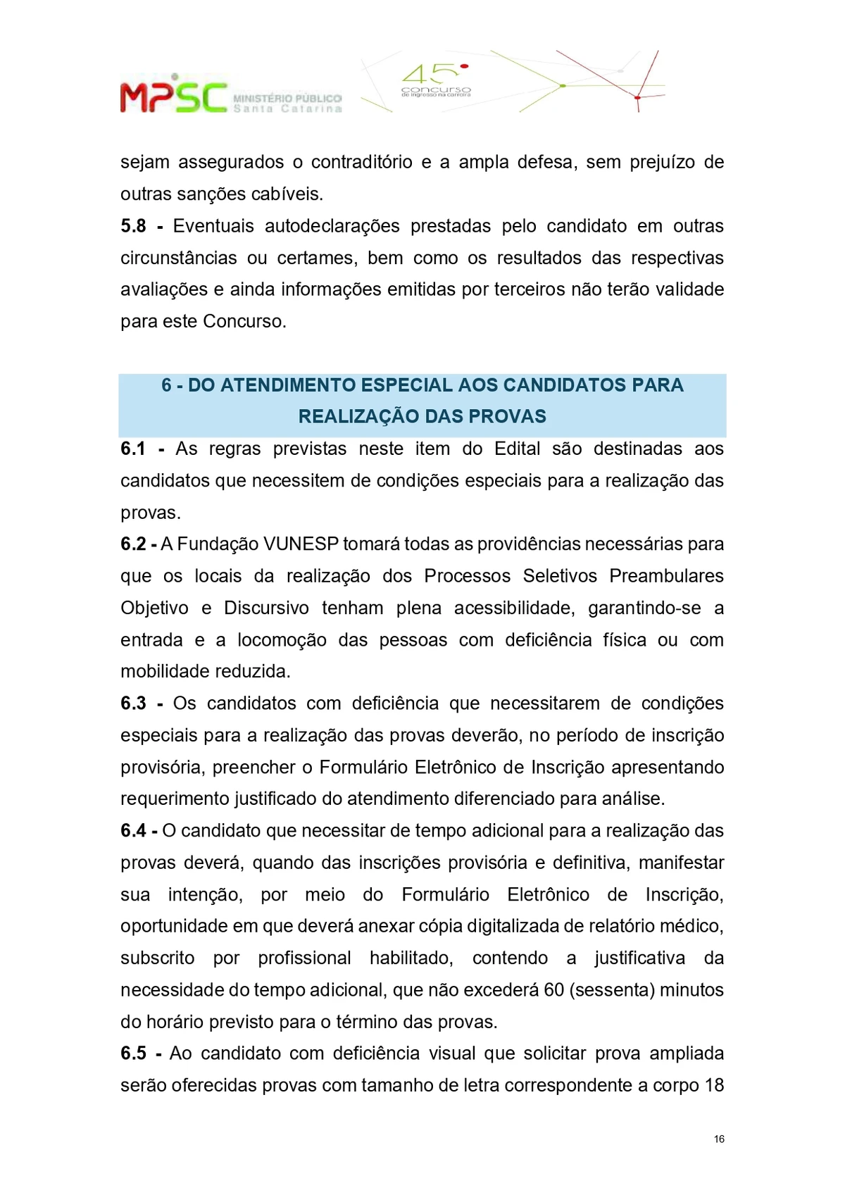 Parte do edital do concurso público para o cargo de promotor de Justiça substituto do Ministério Público de Santa Catarina  por Reprodução