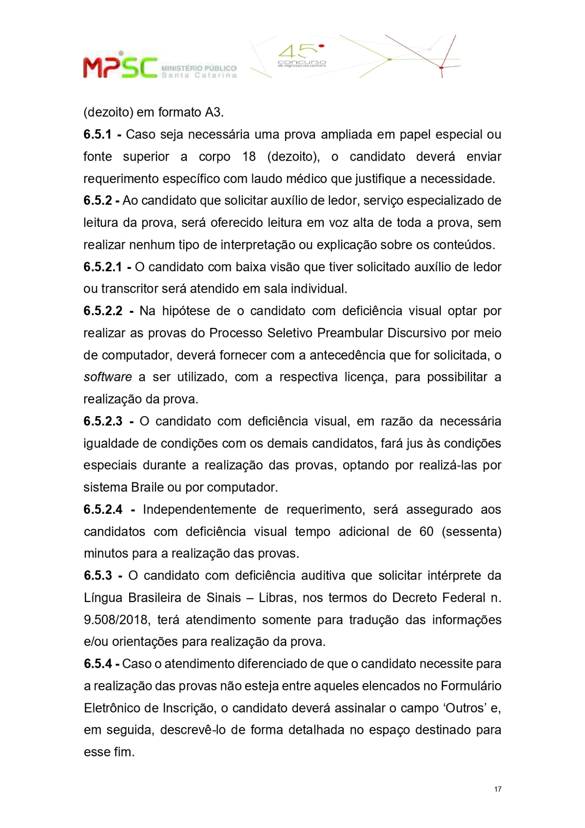 Parte do edital do concurso público para o cargo de promotor de Justiça substituto do Ministério Público de Santa Catarina  por Reprodução