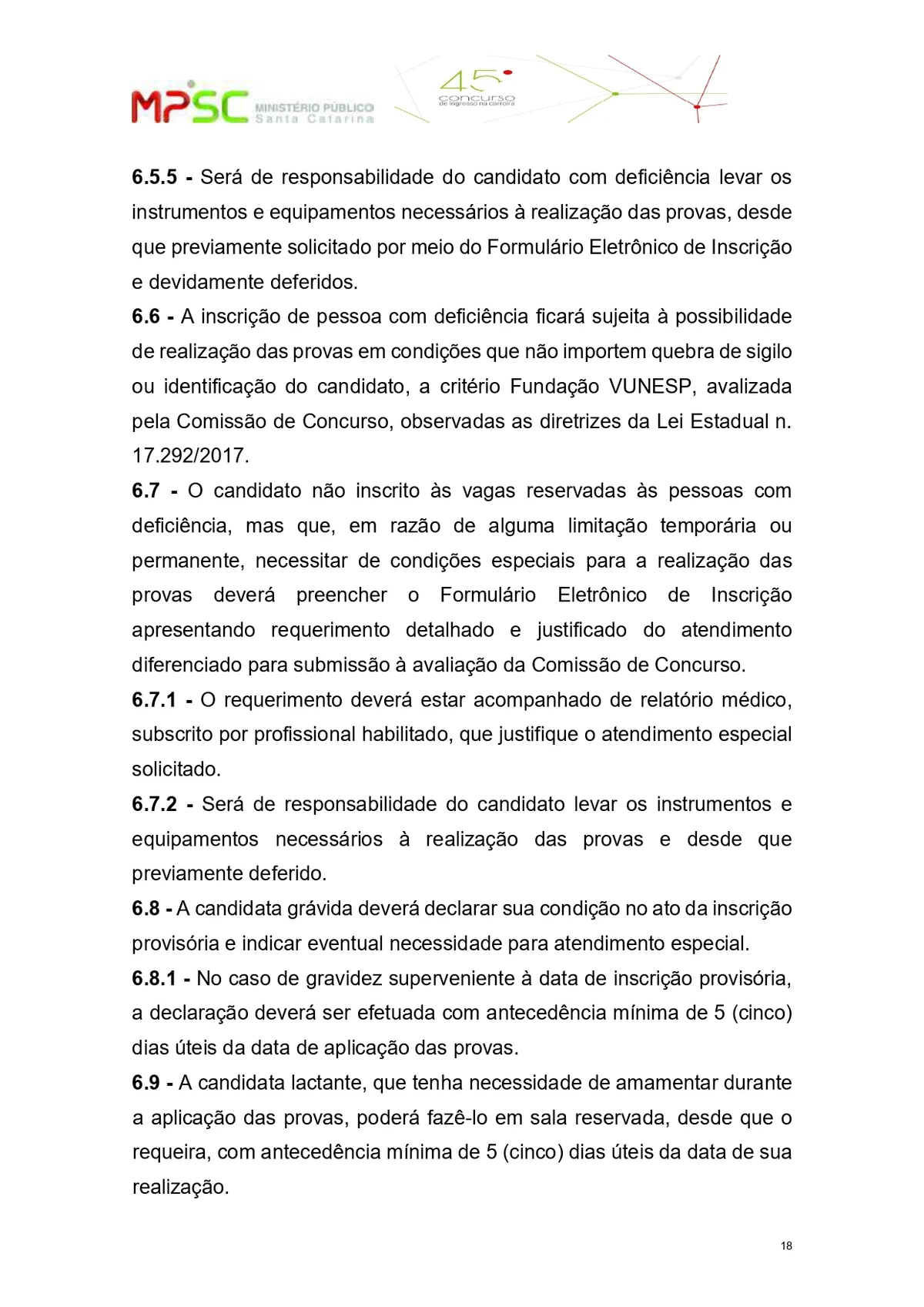 Parte do edital do concurso público para o cargo de promotor de Justiça substituto do Ministério Público de Santa Catarina  por Reprodução
