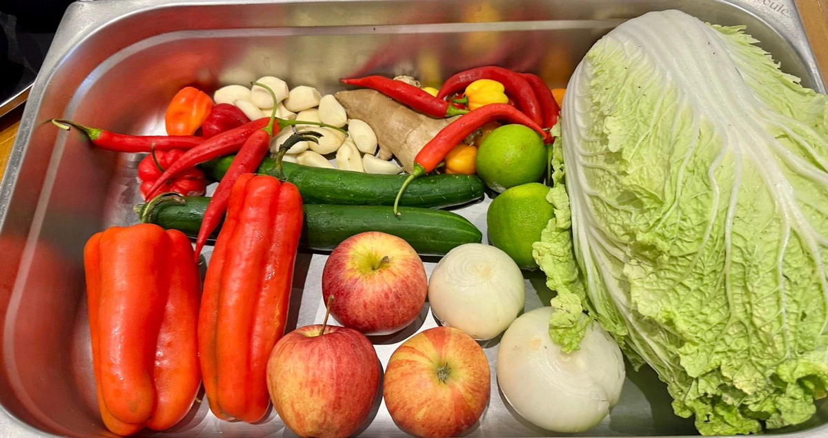 Ingredientes usados pelo chef Kion para produzir o kimchi em seu restaurante  por reprodução