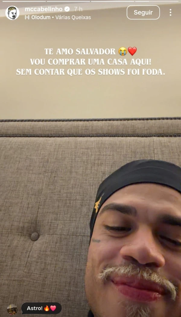 MC Cabelinho relatou ter sido alvo de assaltantes no Pelourinho por Reprodução/ Redes sociais