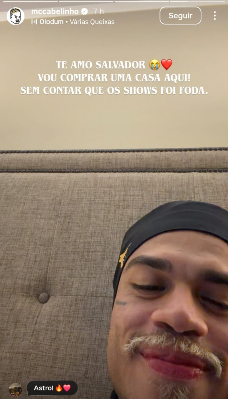 MC Cabelinho relatou ter sido alvo de assaltantes no Pelourinho por Reprodução/ Redes sociais