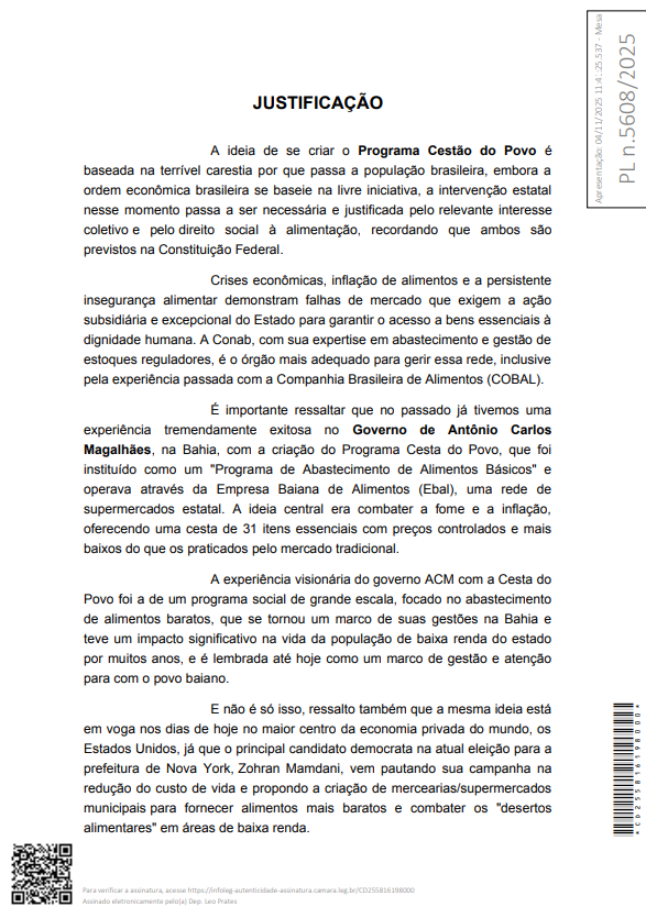 Projeto do 'Cestão do Povo' é apresentado ao Congresso Nacional por Reprodução