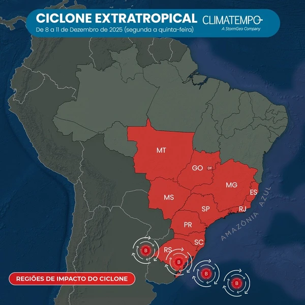 Ciclone vai atingir diversos estados por Climatempo
