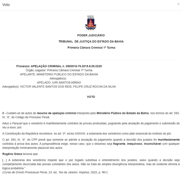 Decisão pela anulação do júri popular que absolveu Iure Sheik por Reprodução