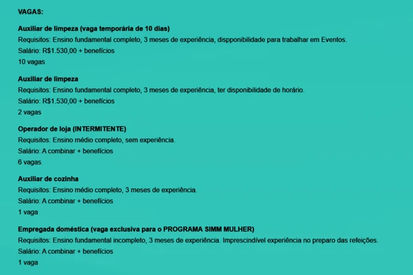 Veja todas as vagas por Reprodução