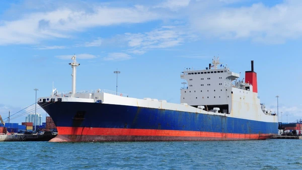 Tonalidade avermelhada no fundo dos navios garante contraste e ajuda a medir a carga transportada com segurança