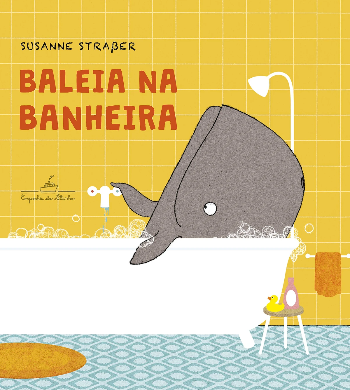Baleia na Banheira, de Susanne Strasser (Companhia das Letrinhas). Idade sugerida: 1 a 3 anos. Uma baleia está na banheira, tomando tranquilamente seu banho… Até que uma tartaruga aparece com dor nas costas, e pula na banheira também! por Reprodução