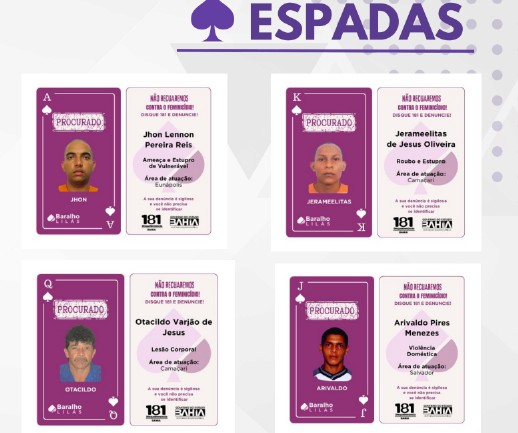 Baralho identifica principais foragidos da Bahia por SSP/BA