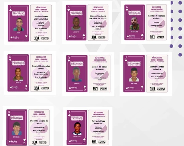 Baralho identifica principais foragidos da Bahia por SSP/BA