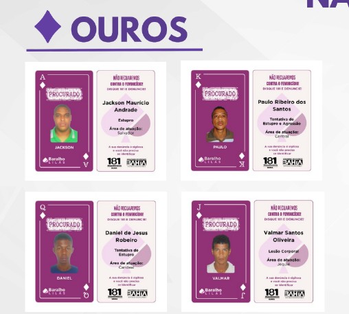 Baralho identifica principais foragidos da Bahia por SSP/BA