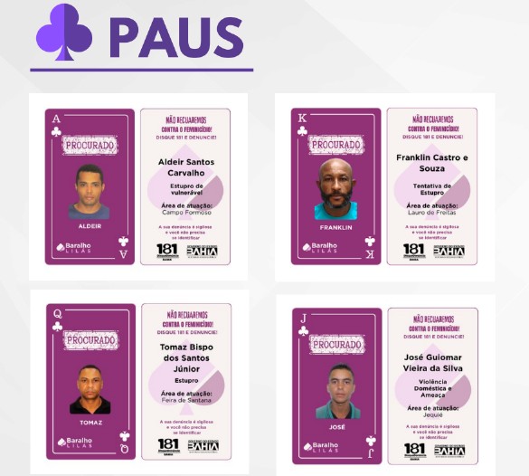 Baralho identifica principais foragidos da Bahia por SSP/BA