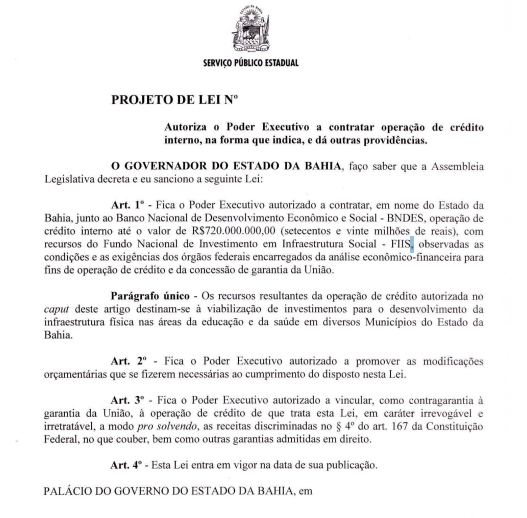 Novo pedido de empréstimo feito pelo governador 