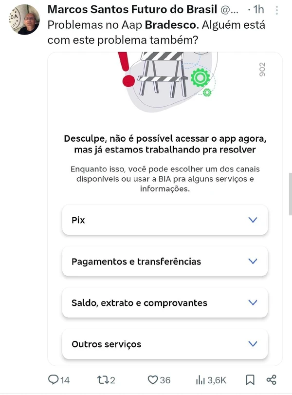 Queixas de clientes do Bradesco por Reprodução
