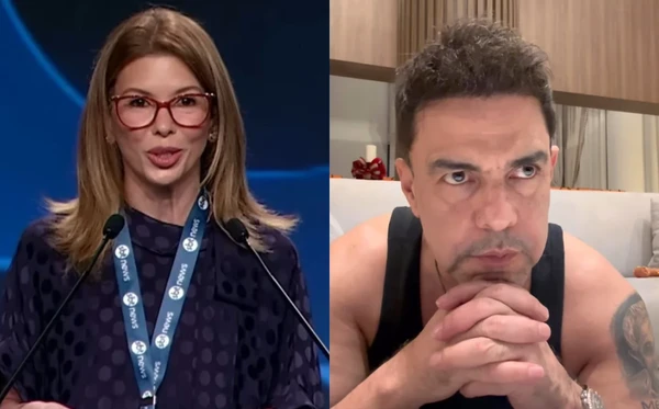 Daniela Abravanel Beyruti na inauguração do SBT News e Zezé Di Camargo