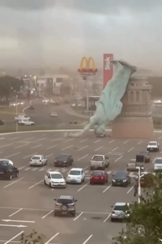 Estátua da Havan cai após fortes rajadas  de vento no Rio Grande do Sul por Reprodução
