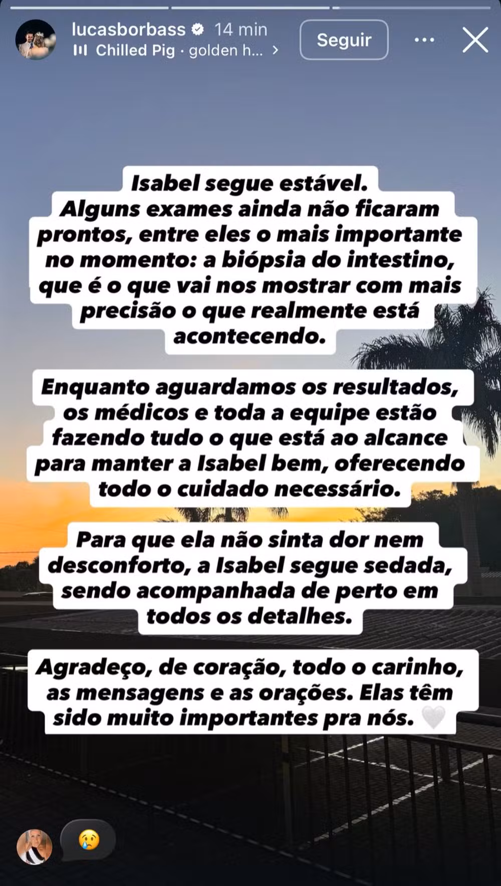 Marido atualizou quadro de saúde de Isabel Veloso por Reprodução/Instagram
