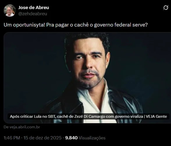 Post de José de Abreu no X