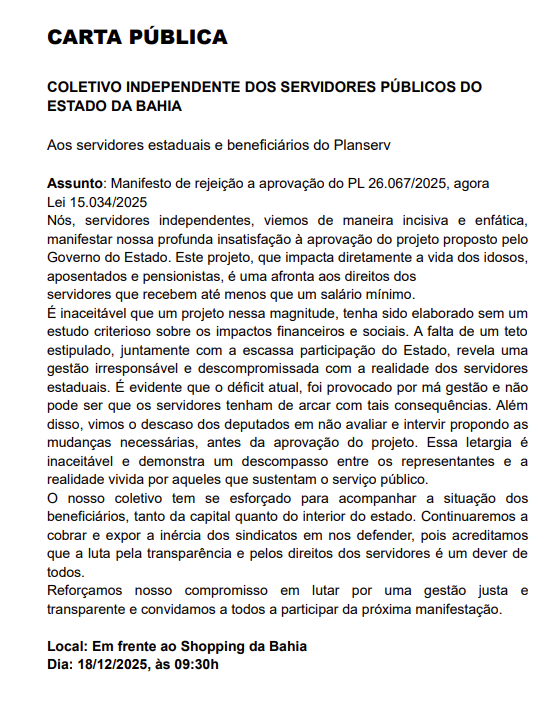 Convocação ato contra mudnaças no Planserv