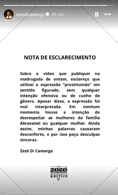 Pronunciamento de Zezé Di Camargo por Reprodução