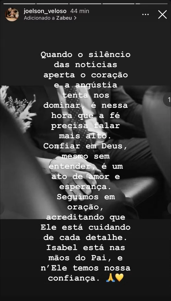 Story do pai de Isabel Veloso