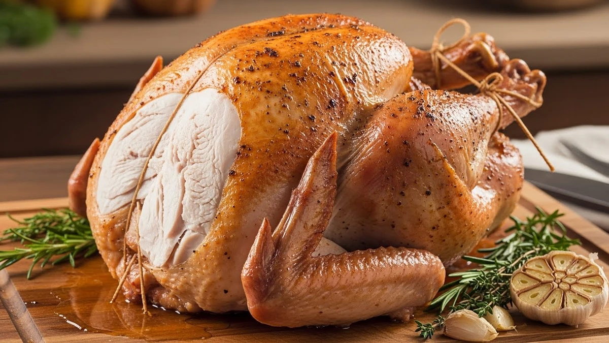 
Peru
assado sem pele e sem a farofa pode ser uma alternativa.
 por Imagem produzida com IA