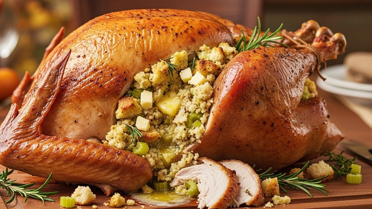 
Peru
com pele e farofa rica em manteiga é bastante calórico.
 por Imagem produzida com IA