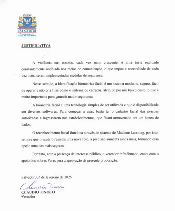 Projeto institui identificação biométrica facial nas escolas municipais por Reprodução